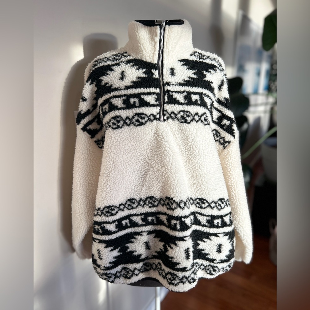 Divided Black and White Zip Up Sweater